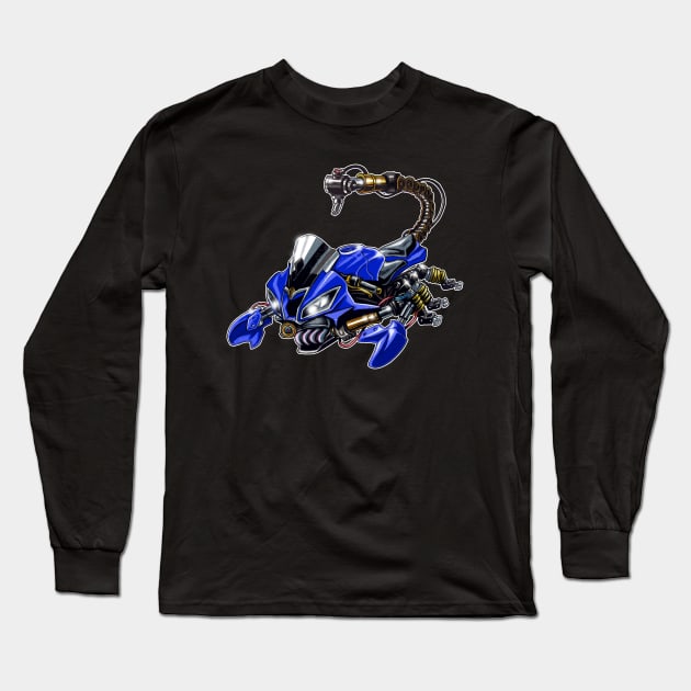 Yamaha R6  Scorpion Blue Long Sleeve T-Shirt by MOTORIND